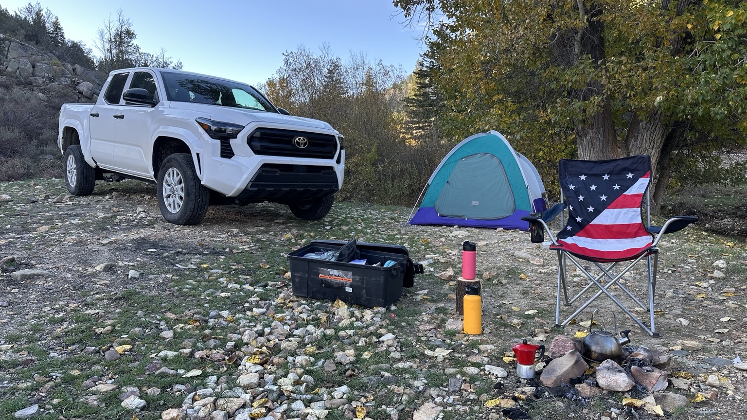 Standard Overland campsite and Toyota Tacoma